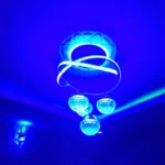 Led Lights For Room the blue chandelier with 3 bulb dropping, it has double color blue and warm white. We just on only the blue now.